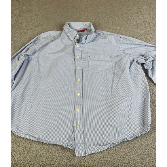 Izod Shirt Mens XXXL Blue White Pinstripe Long Sleeve Pocket Button Down - Picture 1 of 8